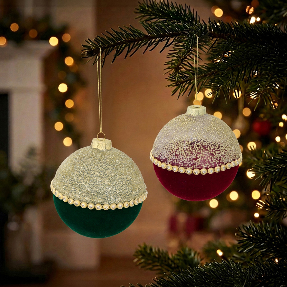 Half Flocked Jewelled Bauble Image 4