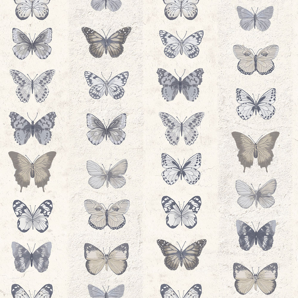 Galerie Organic Textures Butterflies Stripe Beige Blue Grey Wallpaper Image 1
