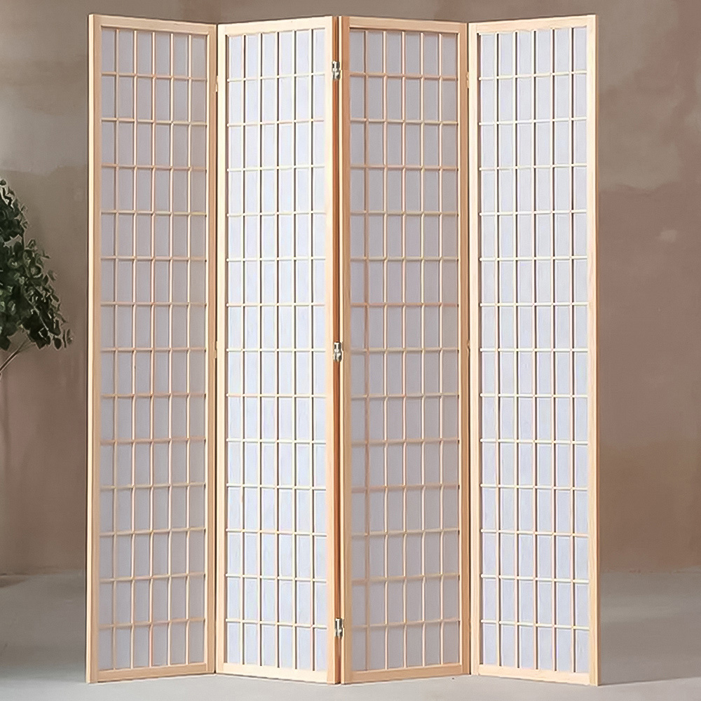 Living and Home 4 Panel Natural Folding Wooden Privacy Screen Image 2