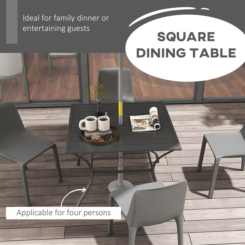 Outsunny 4 Seater Slatted Metal Plate Top Garden Dining Table Dark Grey Image 4