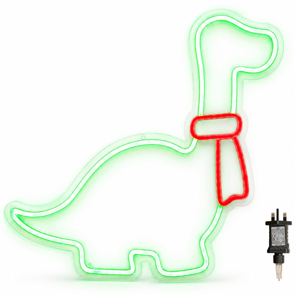 Samuel Alexander Green and Red LED Neon Dinosaur Christmas Decoration with Scarf and Stand 43cm Image 2