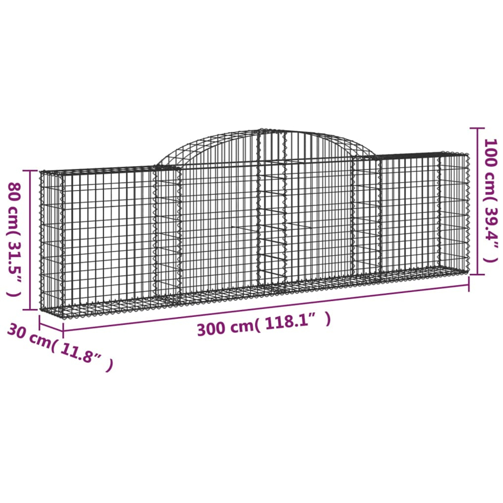 vidaXL Silver Galvanised Iron Arched Gabion Basket 80/100 x 30 x 300cm 3 Pack Image 5