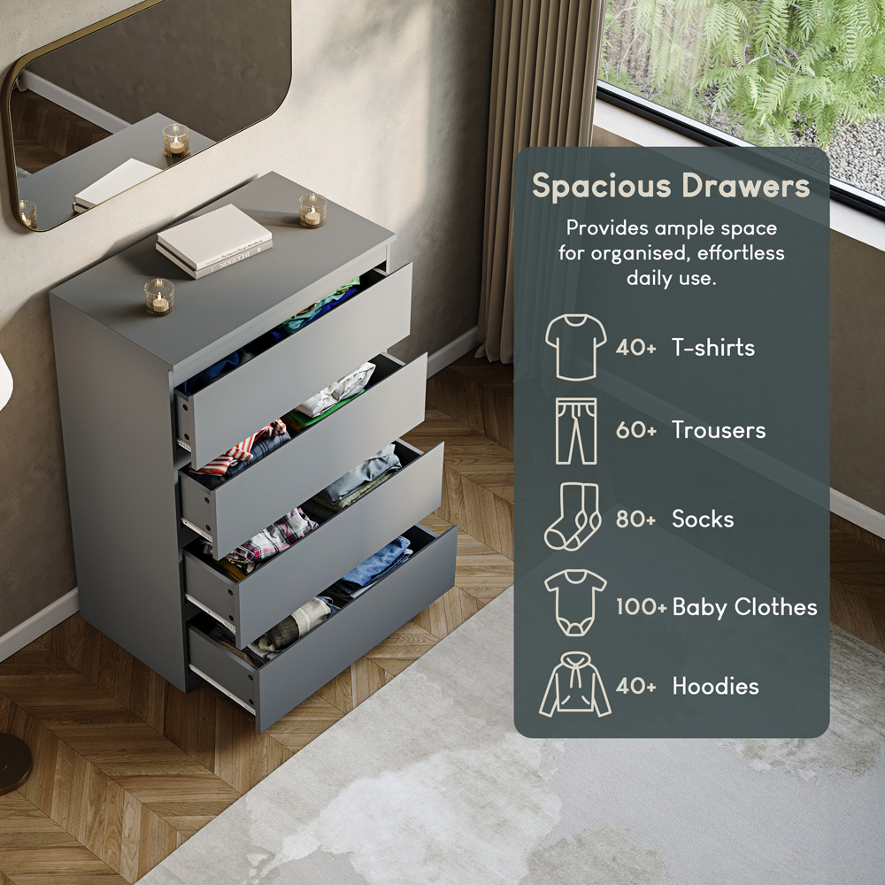 VIDA DESIGNS Denver 4 Drawer Grey Chest of Drawers Image 7