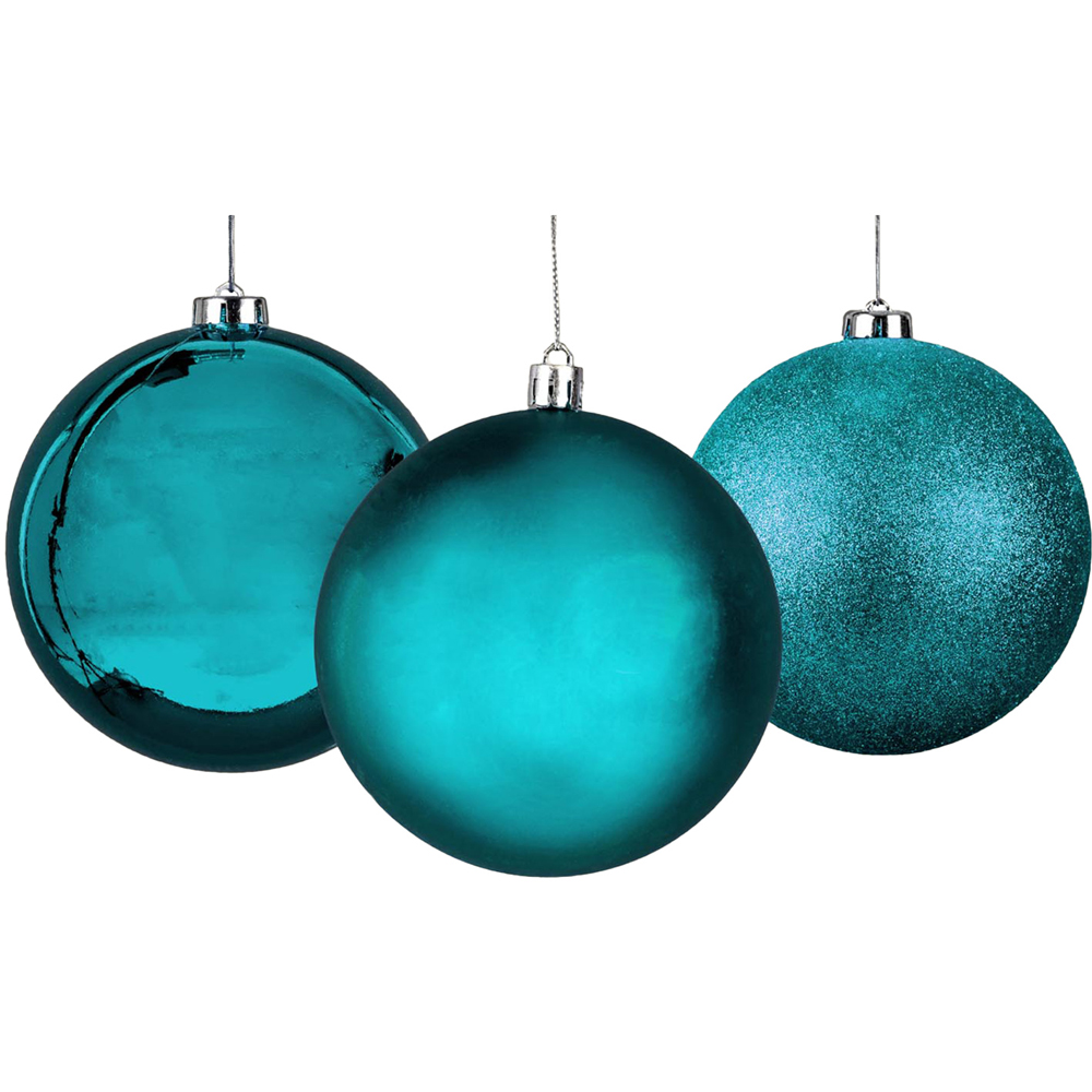 Shatchi 10cm Teal Blue Shatterproof Christmas Baubles 6 Pack Image 2