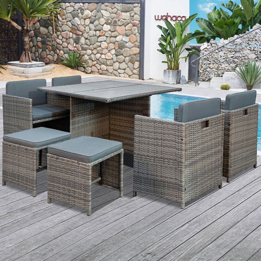 Home Detail Mekong 6 Seater Grey Rattan Garden Dining Set Image 1