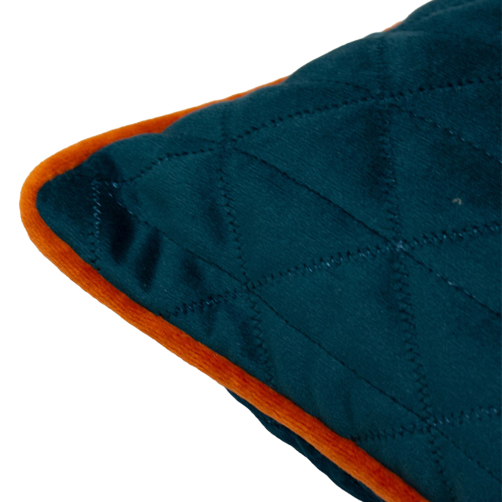Paoletti Quartz Teal and Jaffa Quilted Velvet Cushion Image 4