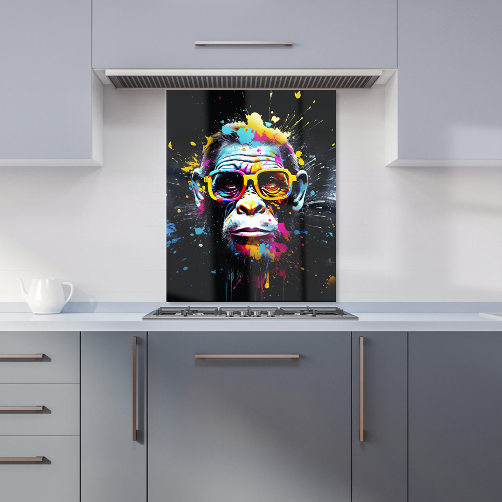 Warren Reed Designer Coloured Splashart Monkey Face Glass Kitchen Splashback 75 x 60cm Image 1