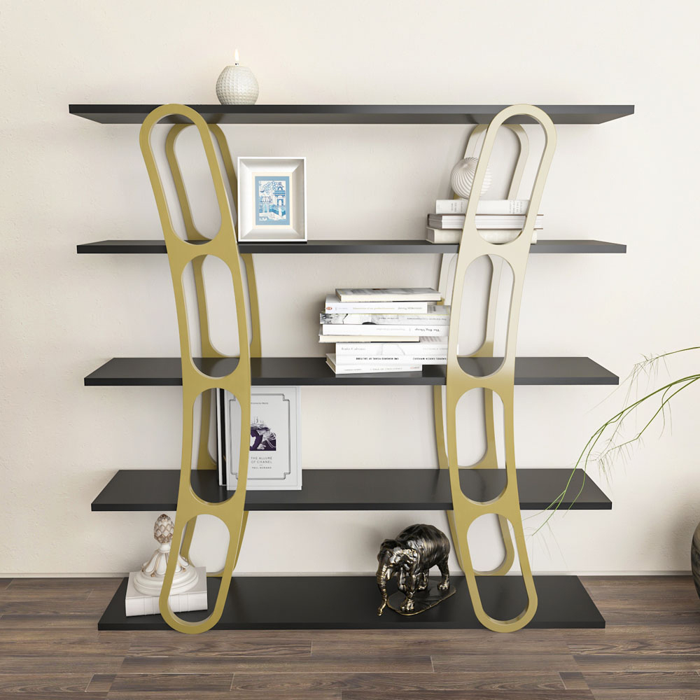 Decorotika Adar 5 Shelf Black and Gold Bookcase Image 4