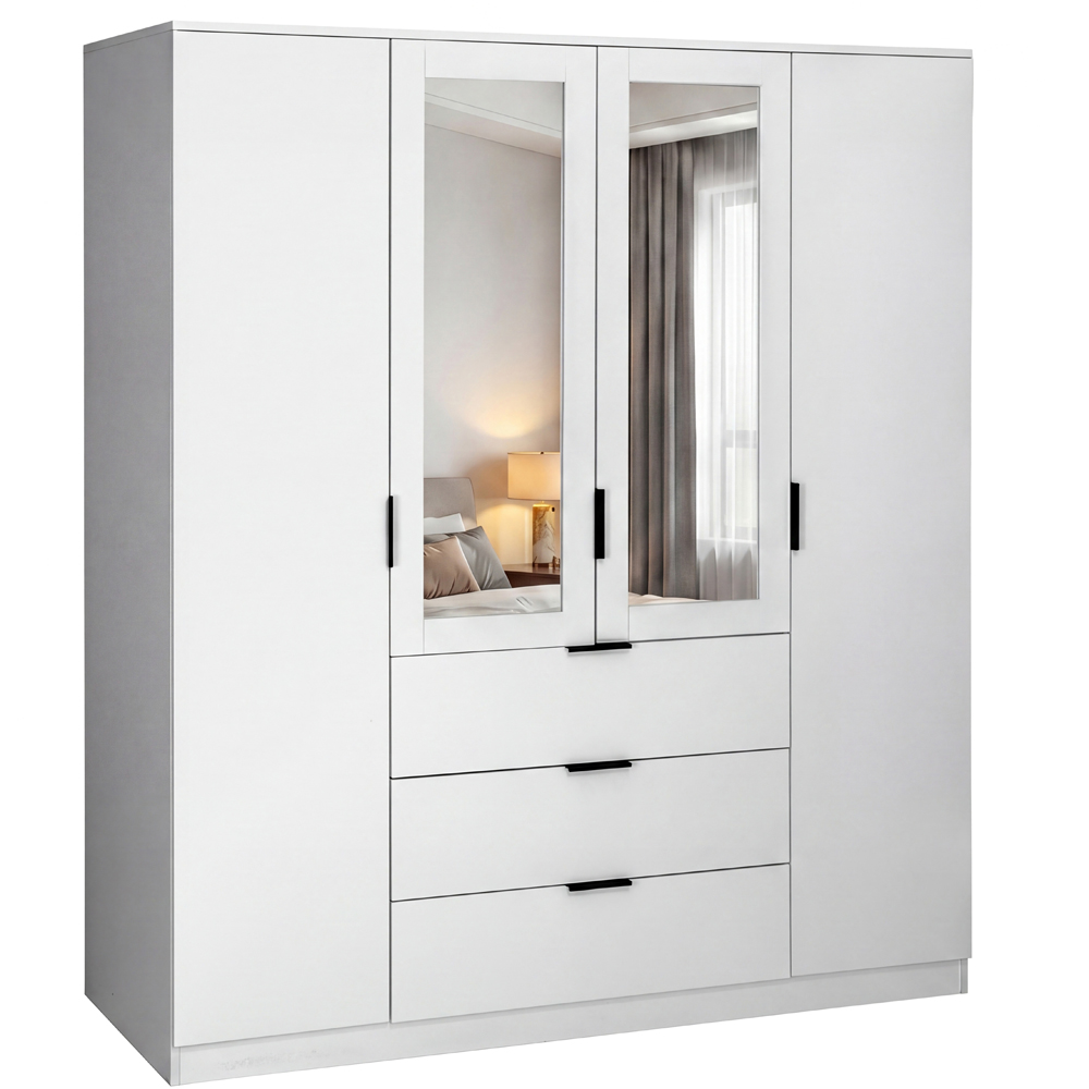 VIDA DESIGNS Trega 4 Door 3 Drawer White Mirrored Wardrobe Image 2