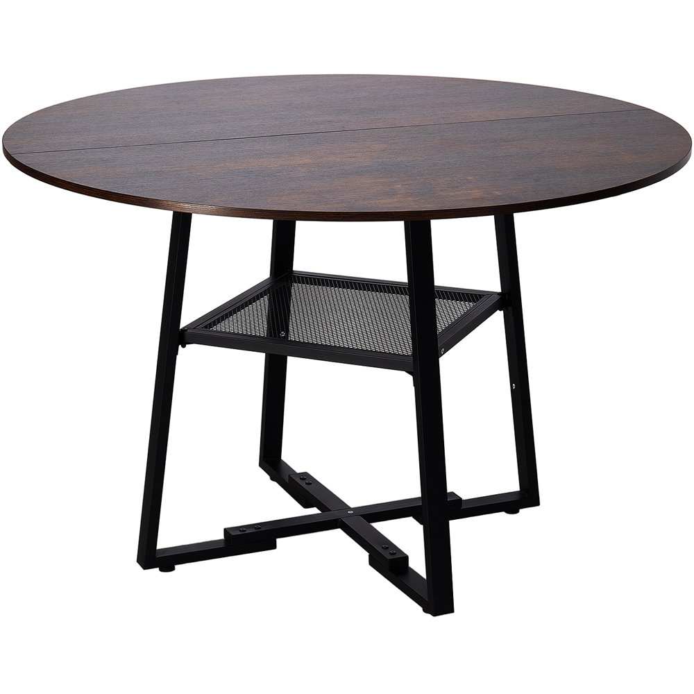 Living and Home 4 Seater Vintage Wood Effect Round Dining Table with Storage Shelf Image 2