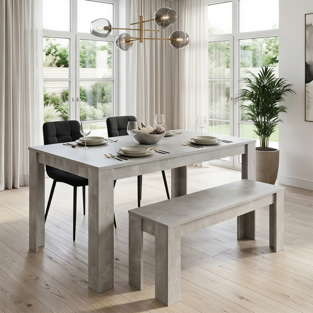 Kosy Koala 4 Seater Velvet Dining Bench Set Stone Grey Effect and Black Image 5