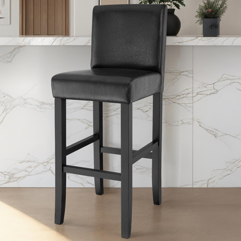 Tectake Black Leather Padded Bar Stool Set of 4 Image 1