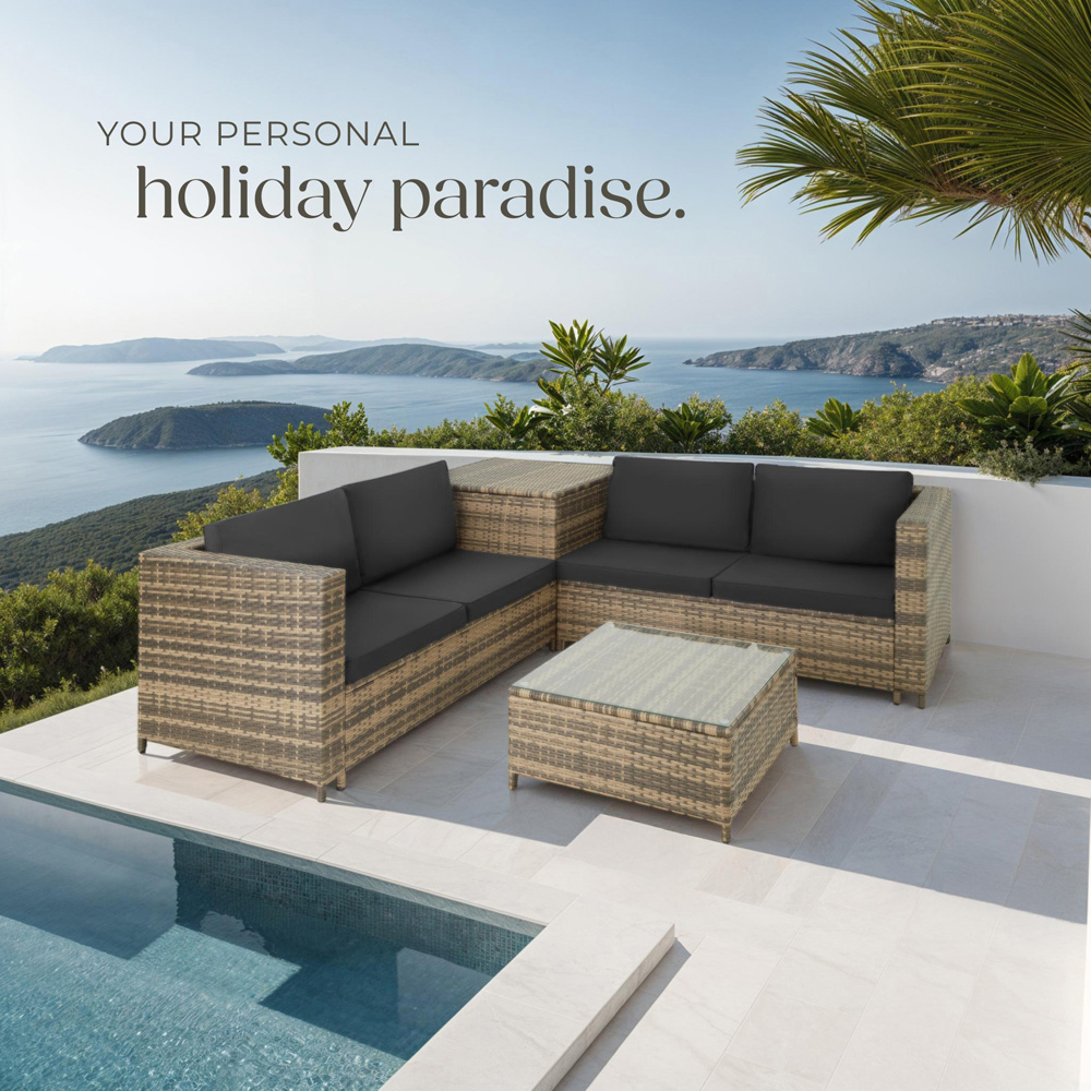 tectake Siena 4 Seater Natural and Dark Grey Rattan Garden Lounge Set with Storage Box Image 8