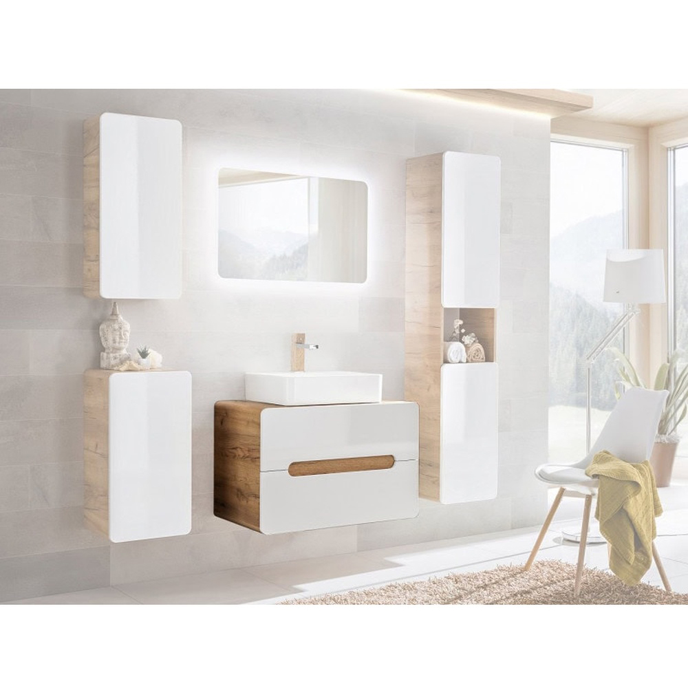Impact Furniture Aruba White Gloss and Oak Wall Mounted Vanity Unit 800mm Image 7