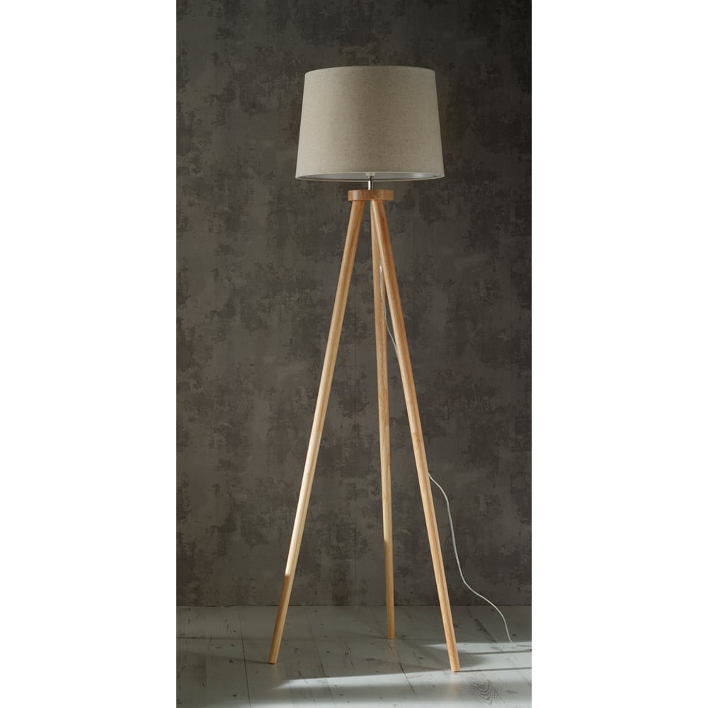 Kliving Chadwick Natural Shade Wood Tripod Floor Lamp Image 2