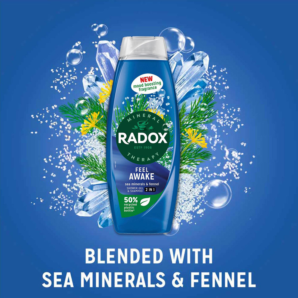 Radox 2-in-1 Feel Awake Men Fennel and Sea Minerals Body Wash and Shampoo 675ml 6 Pack Image 5