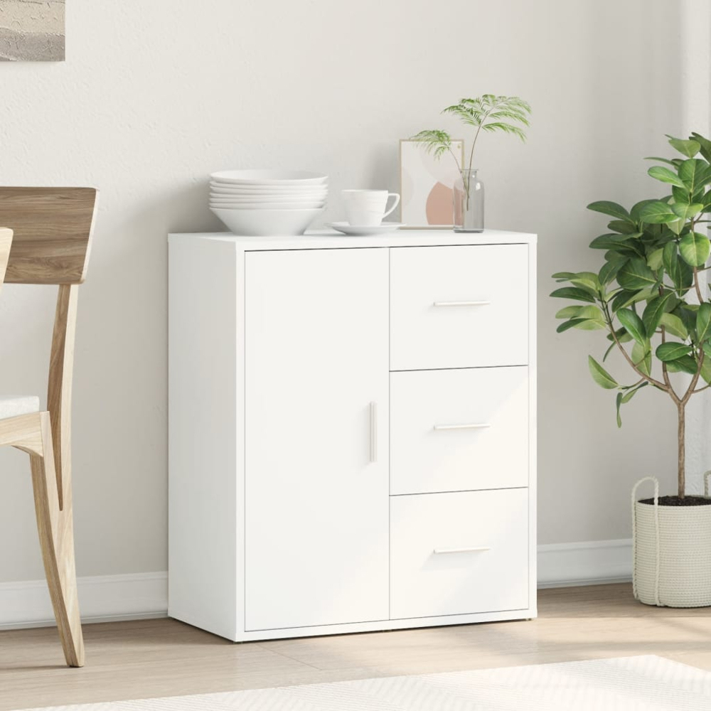 vidaXL Single Door 3 Drawer White Sideboard Image 8