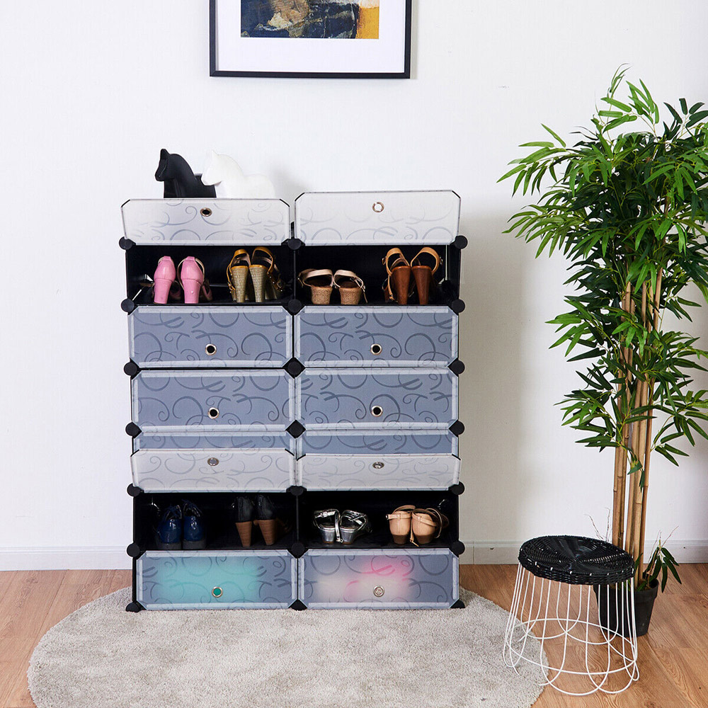Costway 12 Cube Black Shoe Rack Organiser Image 7