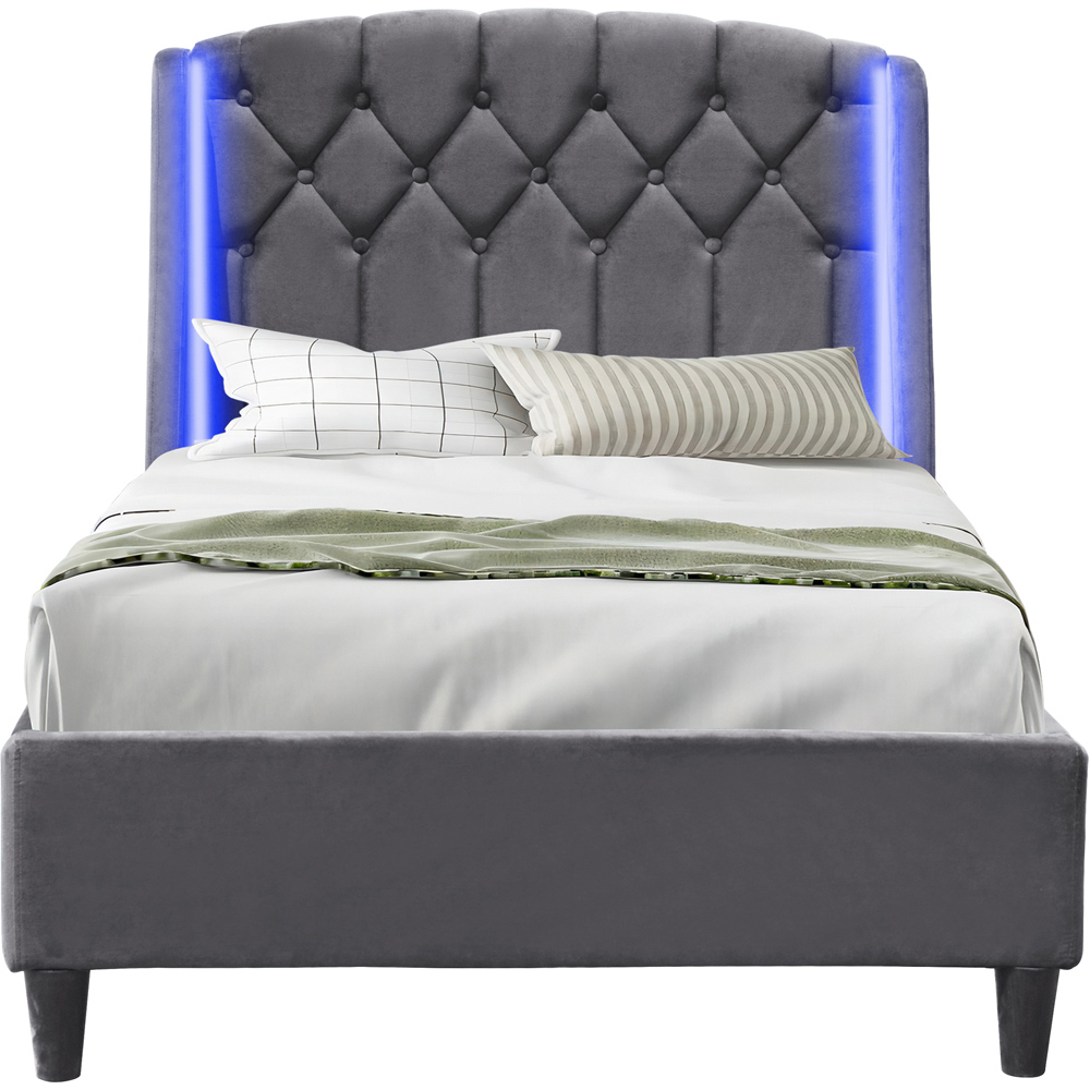 Comfy Living Single Grey Fabric Bed Frame with LED Headboard Image 2