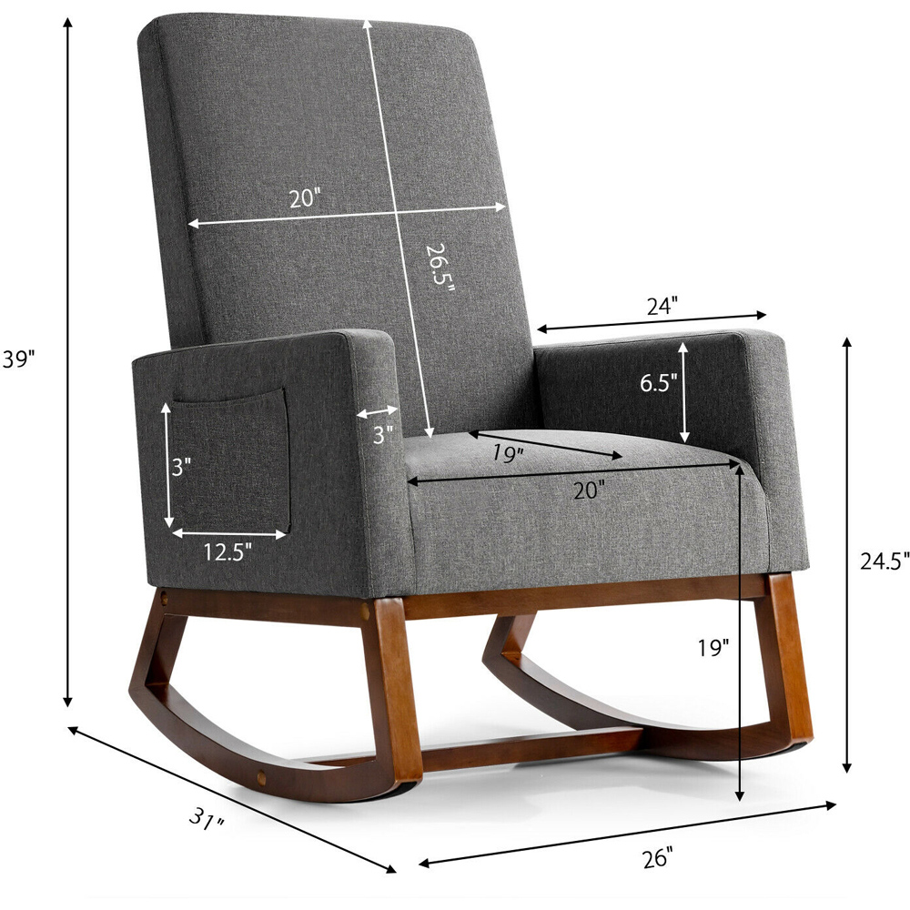 Costway Grey Upholstered Fabric Rocking Armchair Image 9