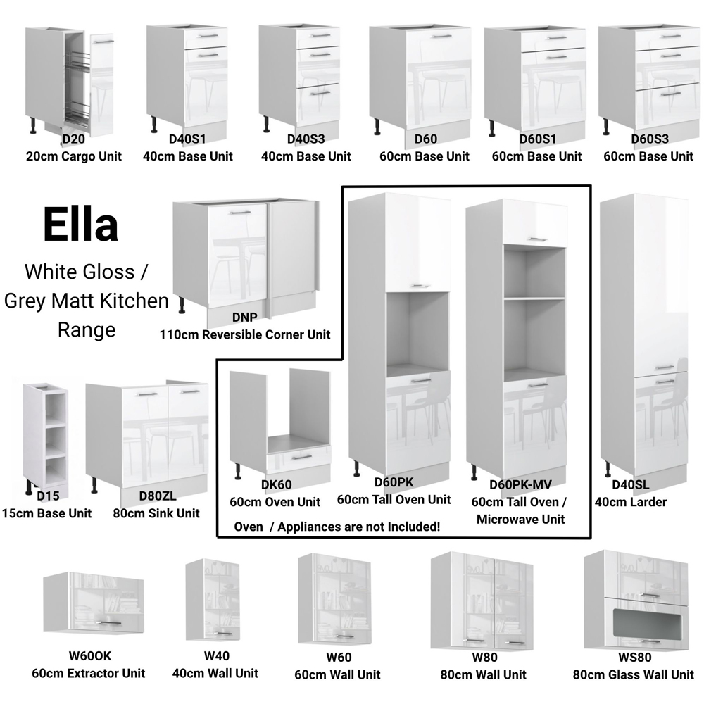 Impact Furniture Ella White High Gloss Kitchen Cabinet Set of 7 Image 7