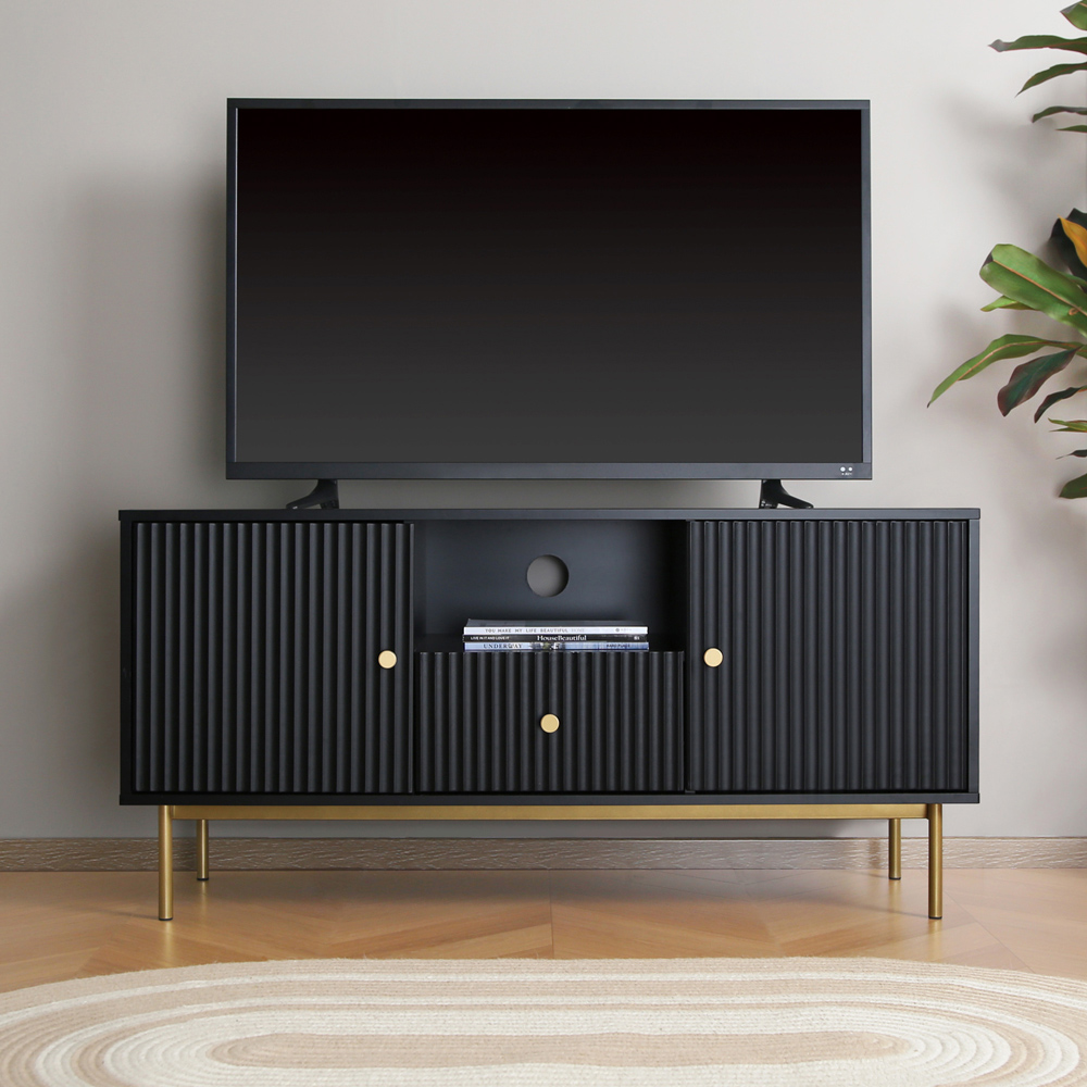 Devon 2 Door Single Drawer Black TV Unit Image 3