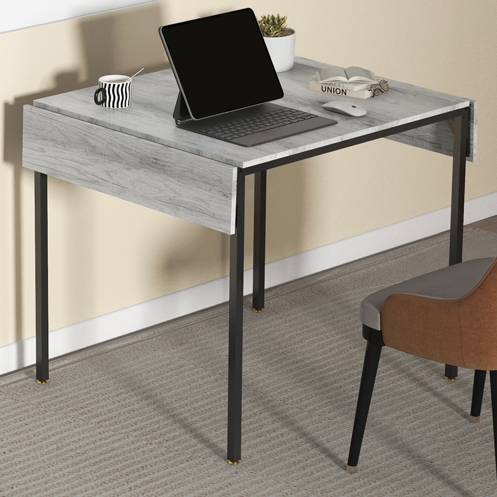 HOMCOM 4 Seater Grey Foldable Drop Leaf Dining Table Image 1