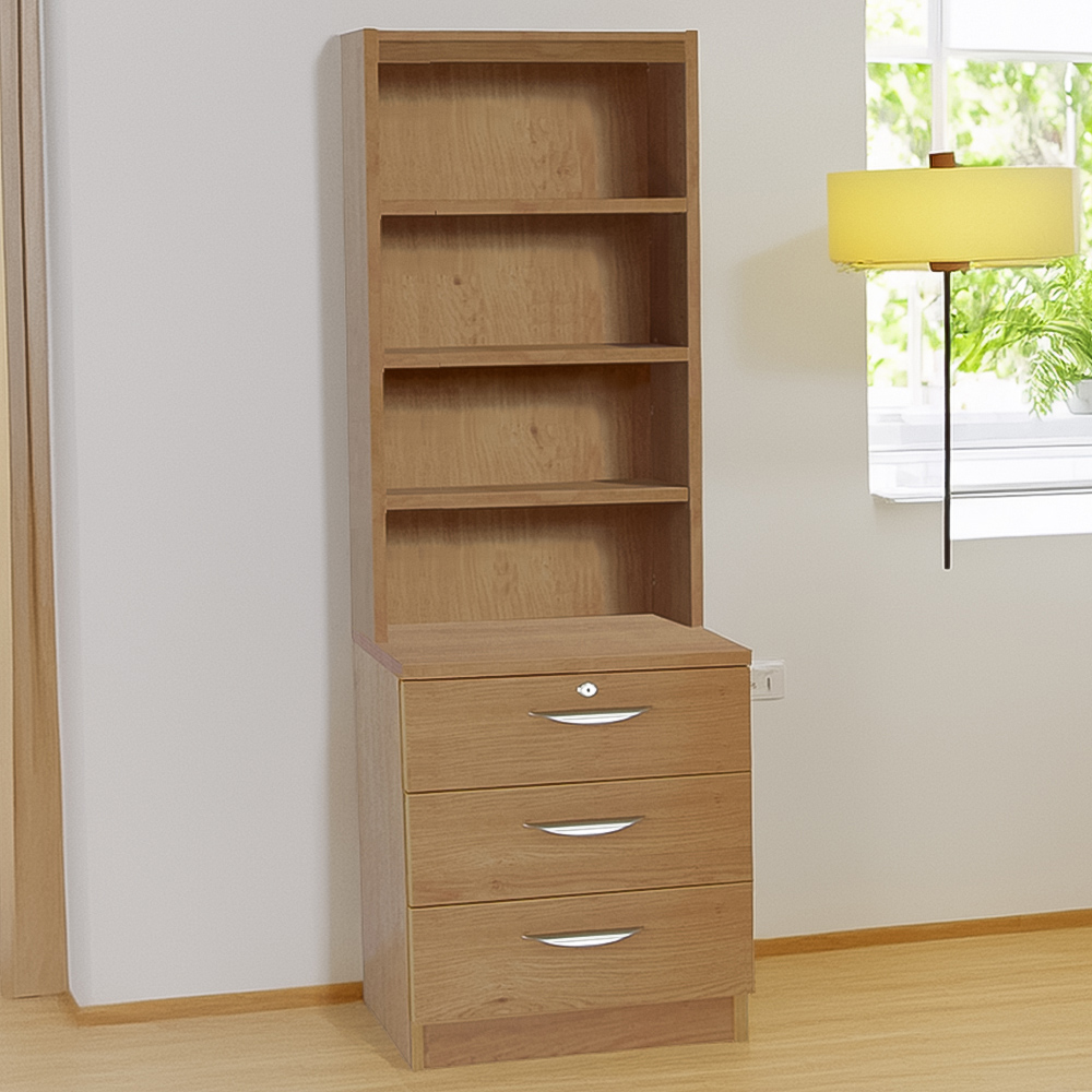 R White Cabinets 3 Drawer 4 Shelf Brown Storage Chest with Hutch Image 1