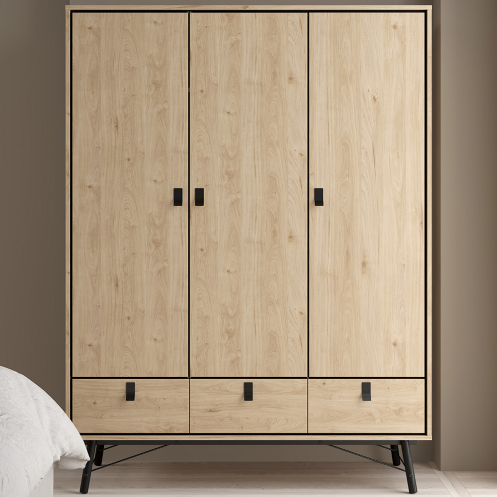 Florence Ry 3 Door 3 Drawer Jackson Hickory Oak Wardrobe Image 1