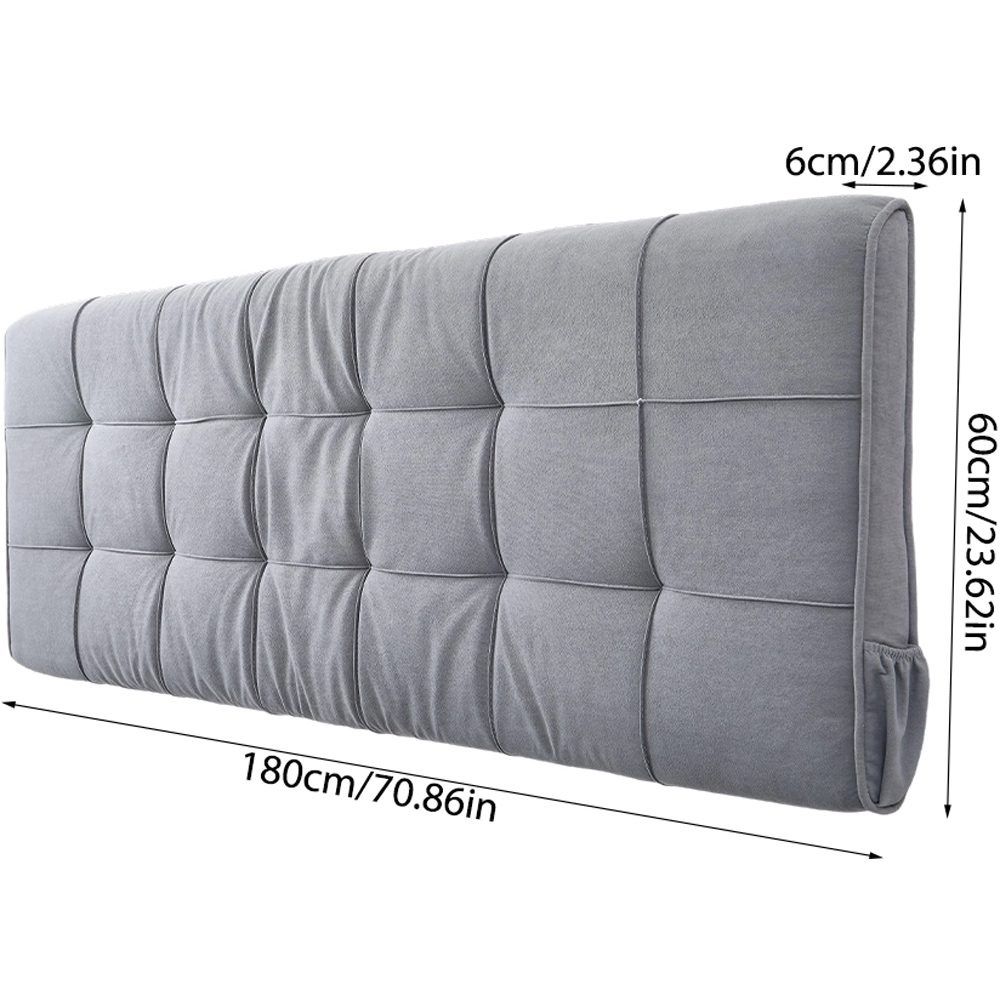 Living and Home Light Grey Quilted Rectangular Headboard Cushion with Side Pocket 60 x 180cm Image 8