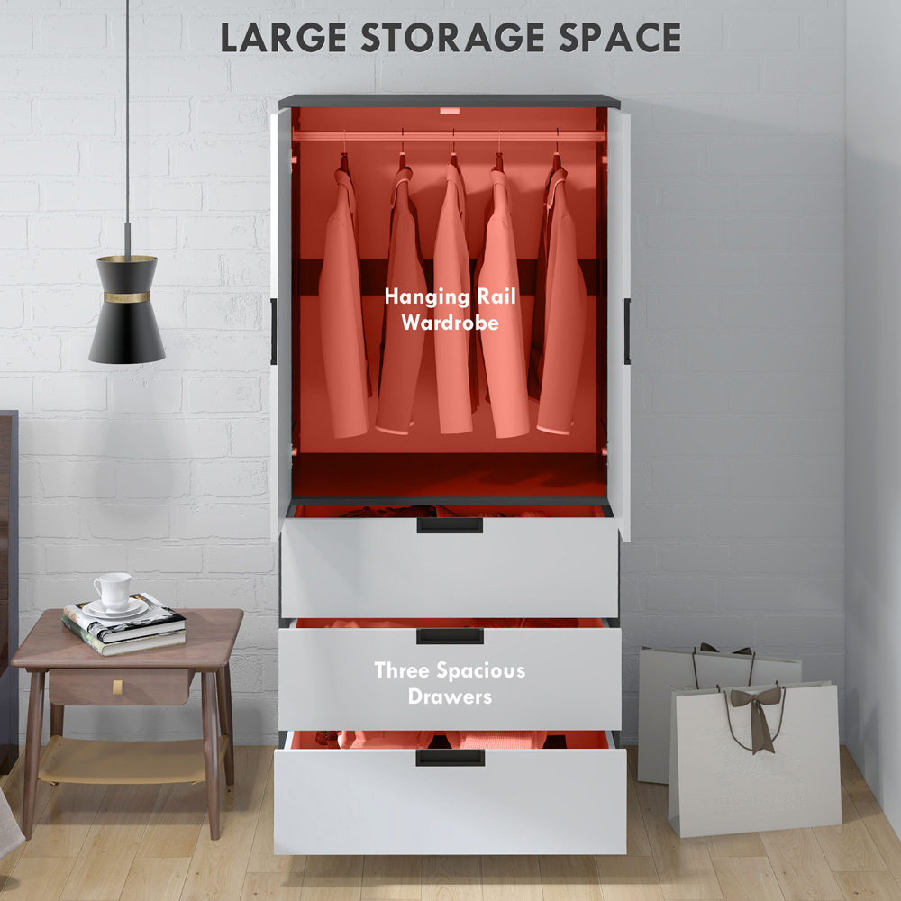 Portland 2 Door 3 Drawer Grey Wardrobe Image 4