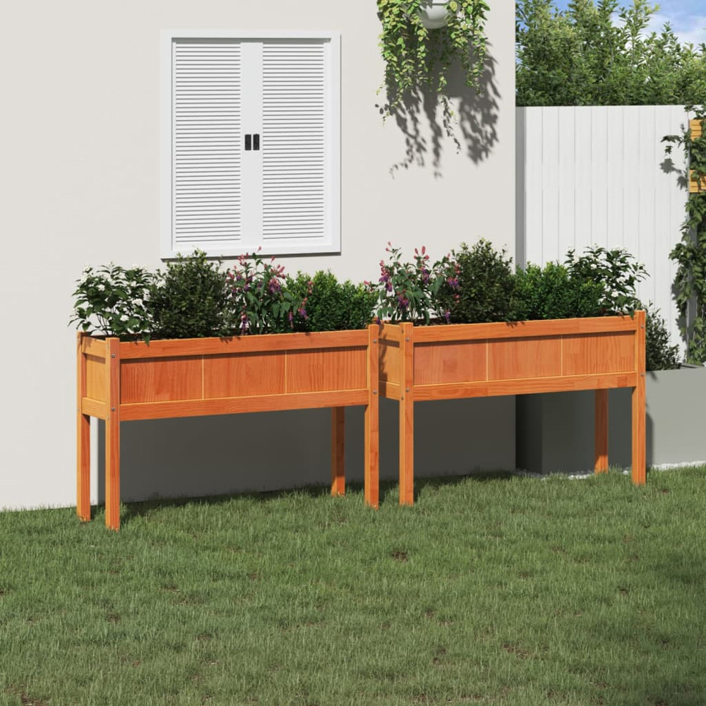vidaXL Brown Pine Wood Raised Garden Bed 70 x 110 x 31cm Image 2
