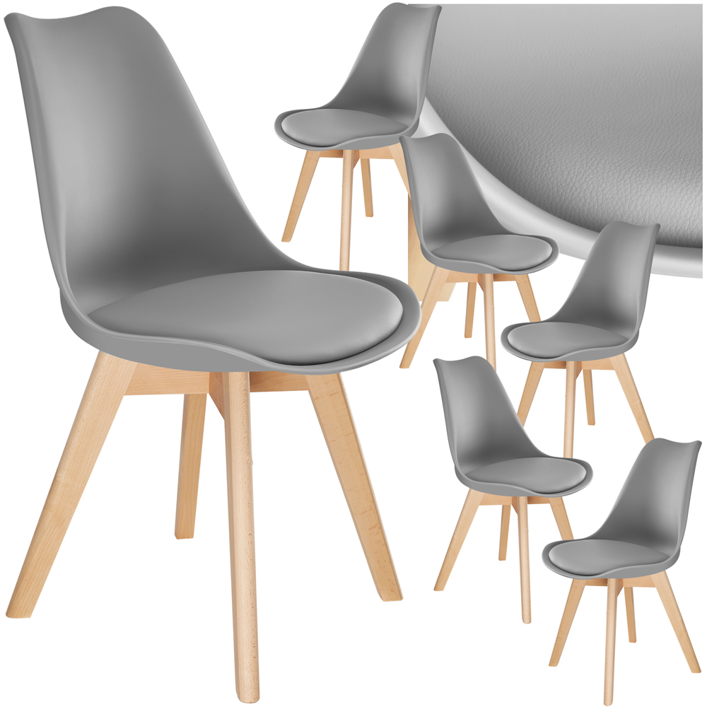 tectake Frederikke Set of 6 Grey Dining Chair with Padded Seat Image 2