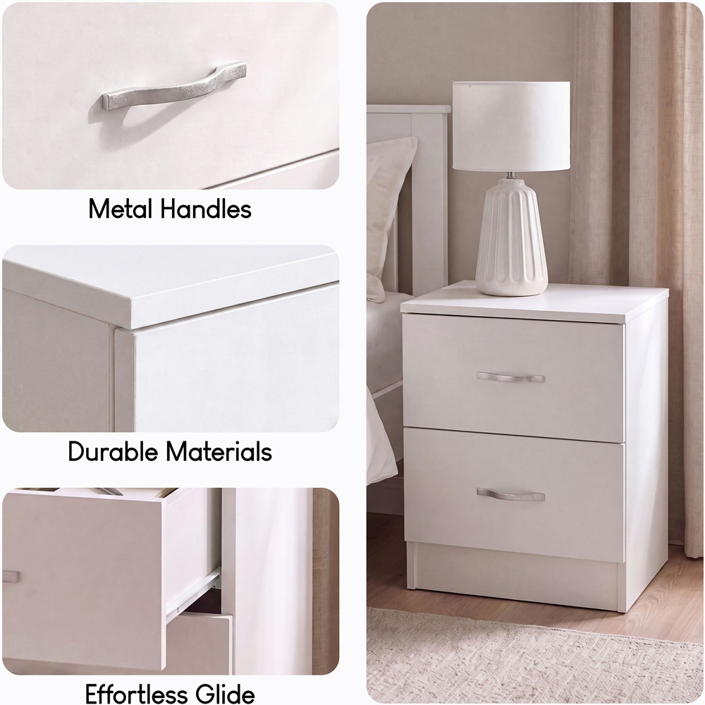 Vida Designs Riano 2 Drawer White Melamine Finish Bedside Table Set of 2 Image 6