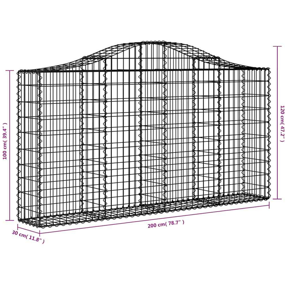 vidaXL Silver Galvanised Iron Arched Gabion Basket 200 x 30 x 100/120cm 13 Pack Image 5