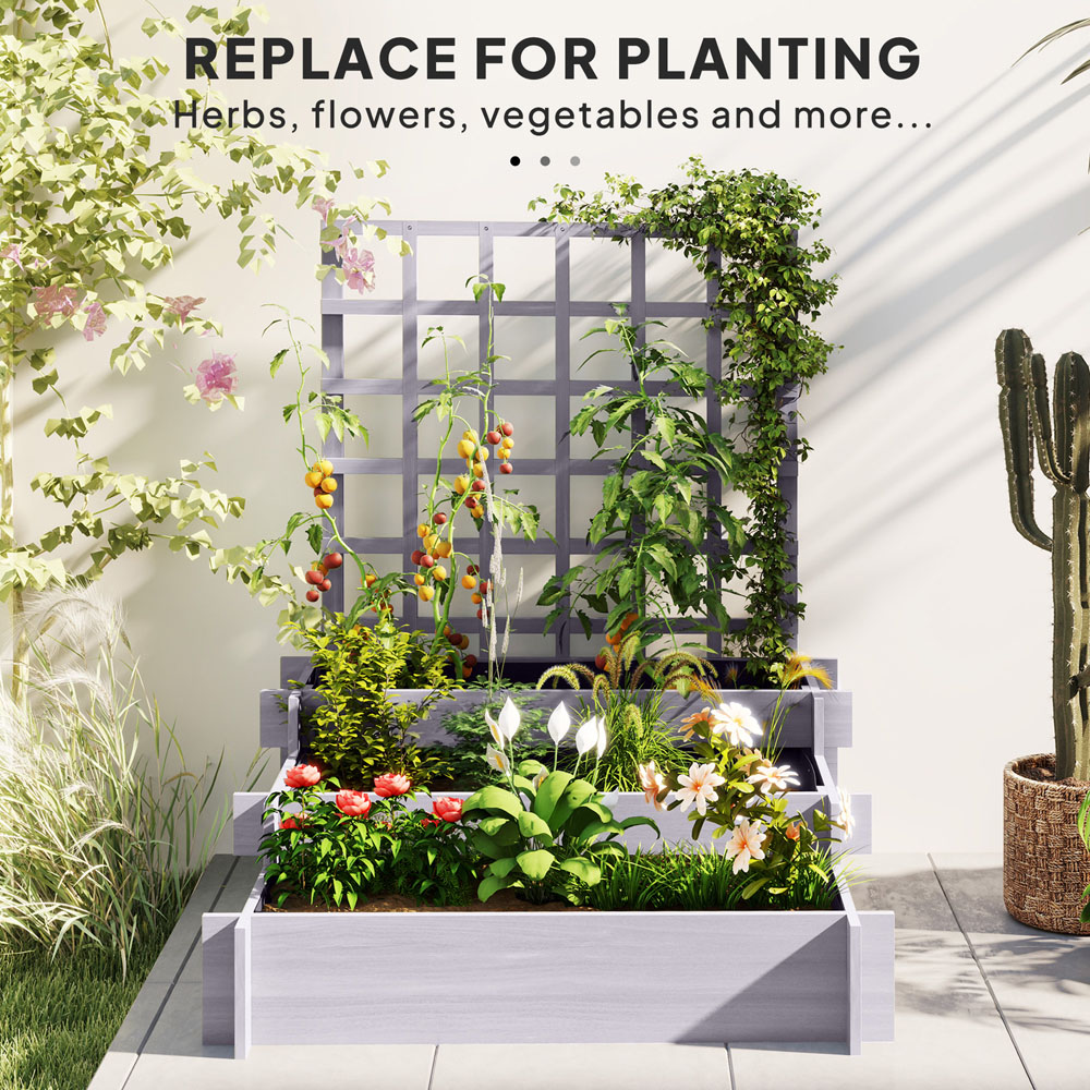Outsunny 3 Tier Grey Wooden Garden Trellis Planter 110 x 95cm Image 7