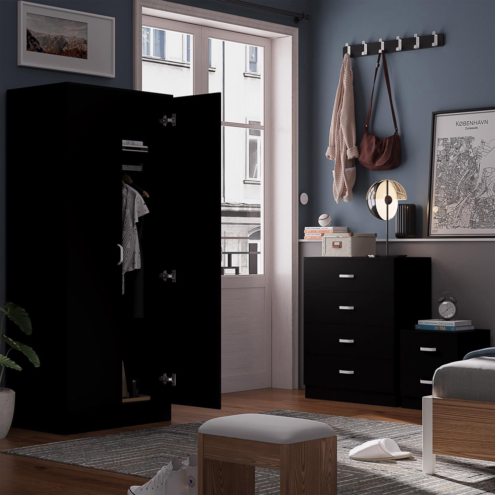 FWStyle Tunis 2 Door Matt Black Wardrobe Image 5