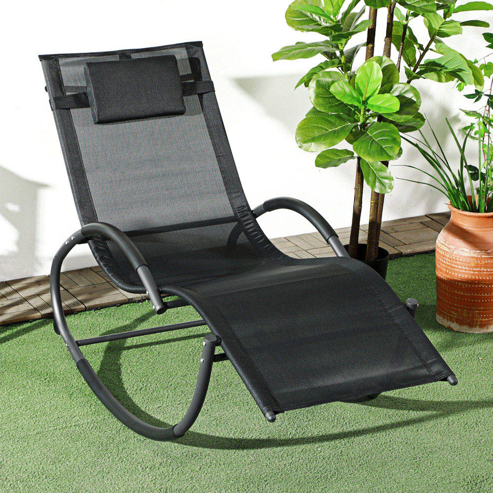 Outsunny Black Zero Gravity Chaise Rocking Chair with Padded Pillow Image 7