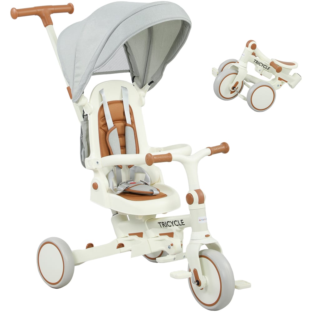Tommy Toys 5-in-1 Toddler Cream White 5 Point Harness Foldable Trike with Parent Handle Image 3