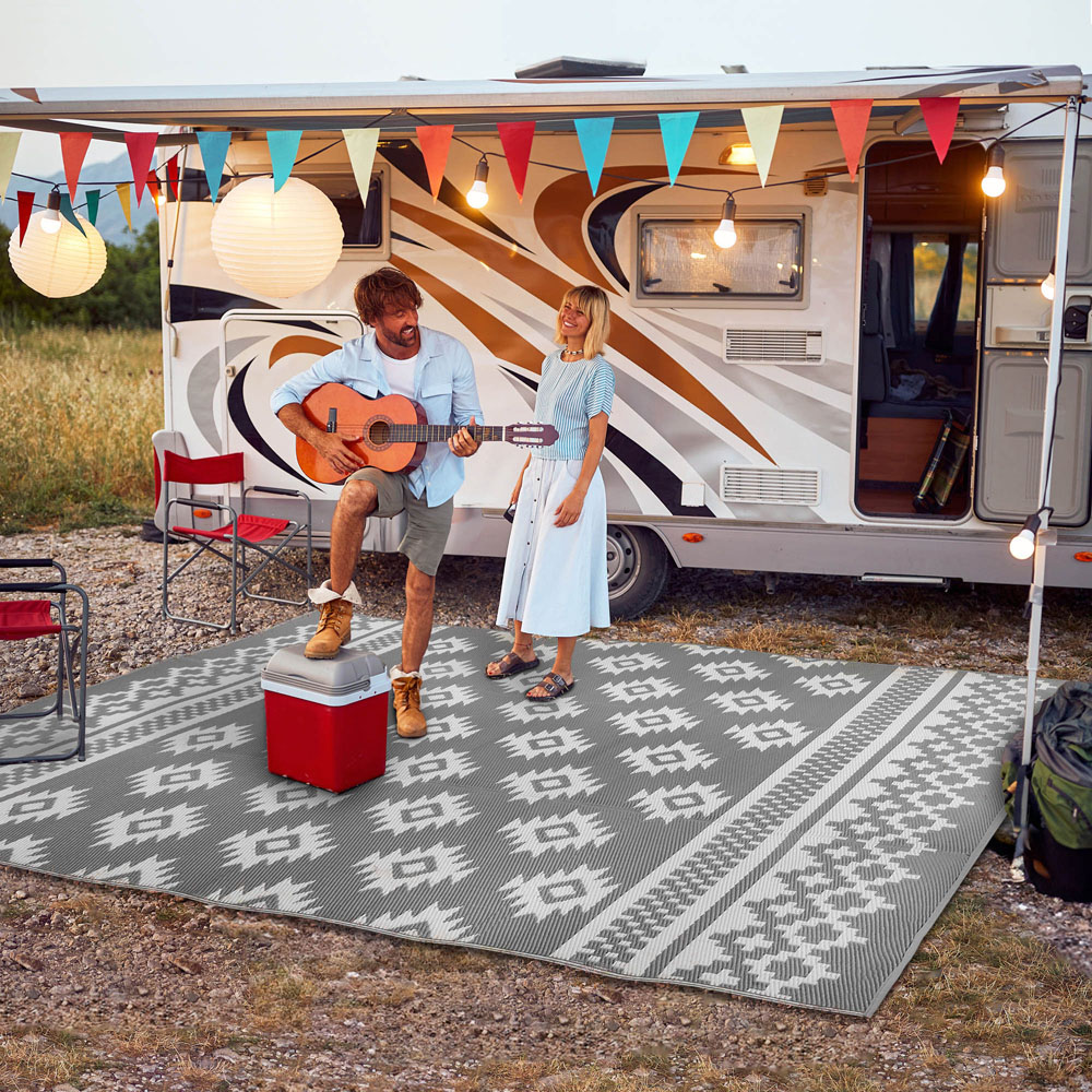 Green Decore Riffle Sharkskin Grey and White Camping and Picnic Rug 150 x 240cm Image 2