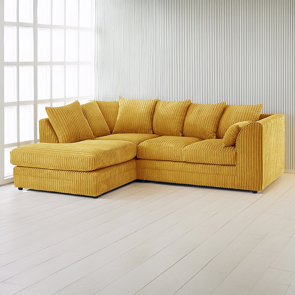 Luxor 3 Seater Mustard Jumbo Cord Left Hand Facing Corner Sofa Image 1