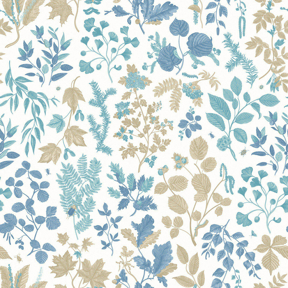 Hoopla Walls Oasis Botanical Leaves Denim Mix Wallpaper Image 1