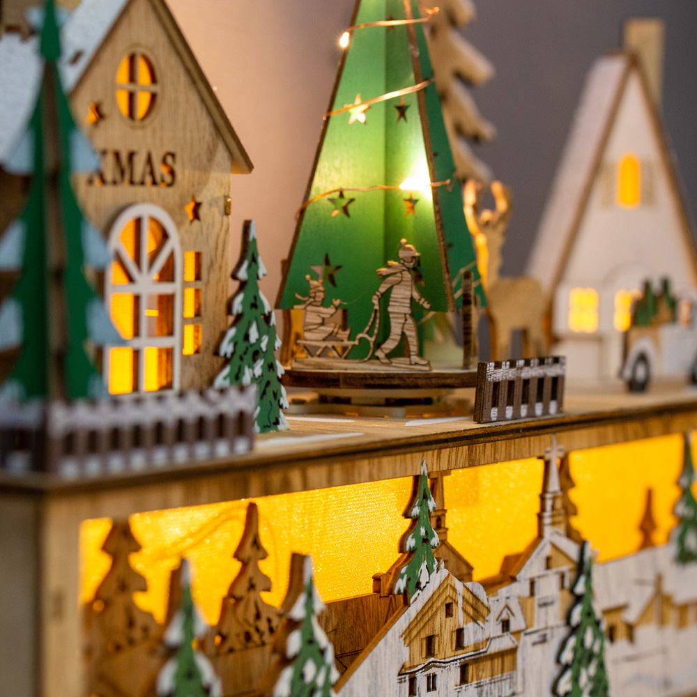 The Christmas Workshop LED Wooden Christmas Village Scene Decoration Image 3