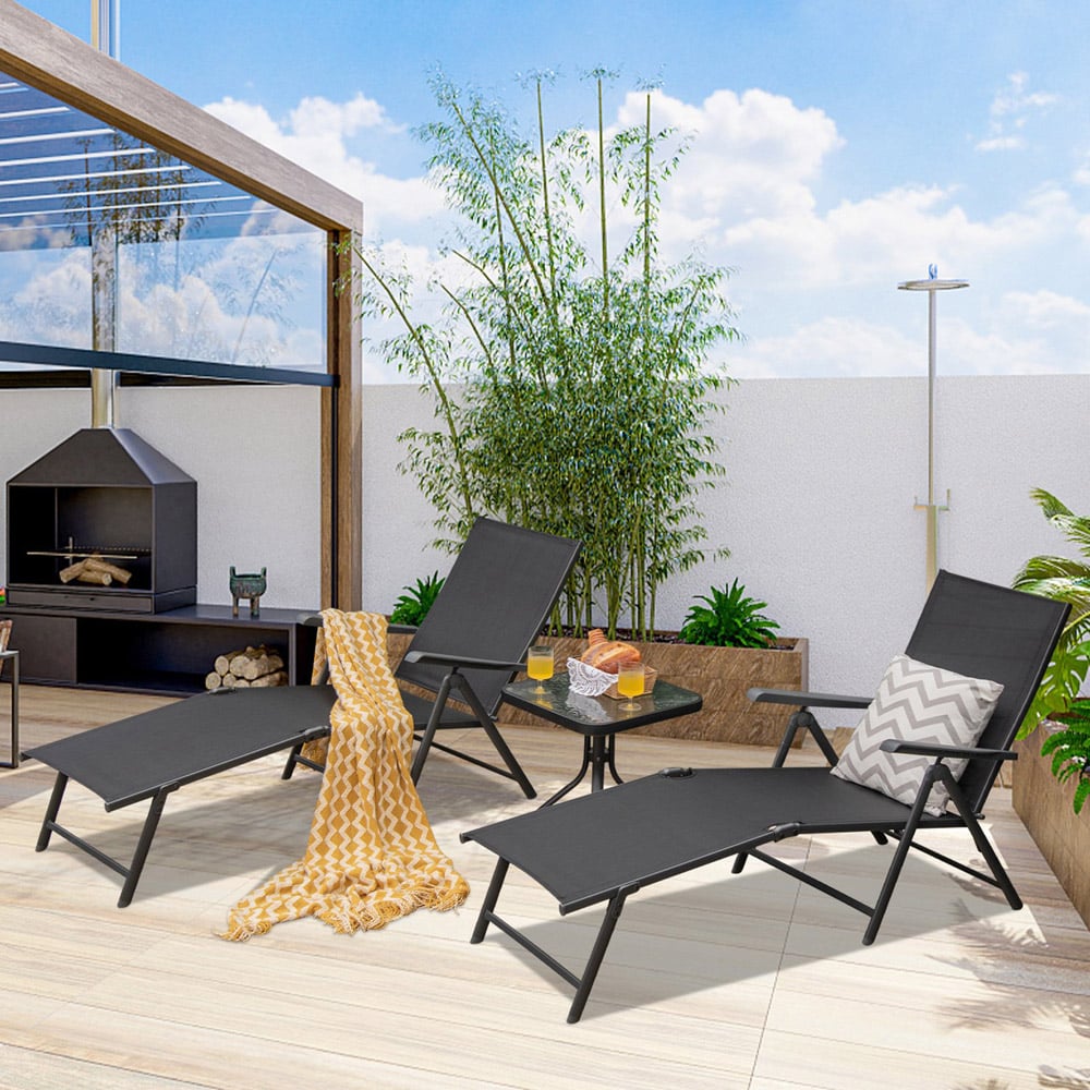 Costway Set of 2 Black Adjustable Foldable Chaise Lounge Chair Image 1