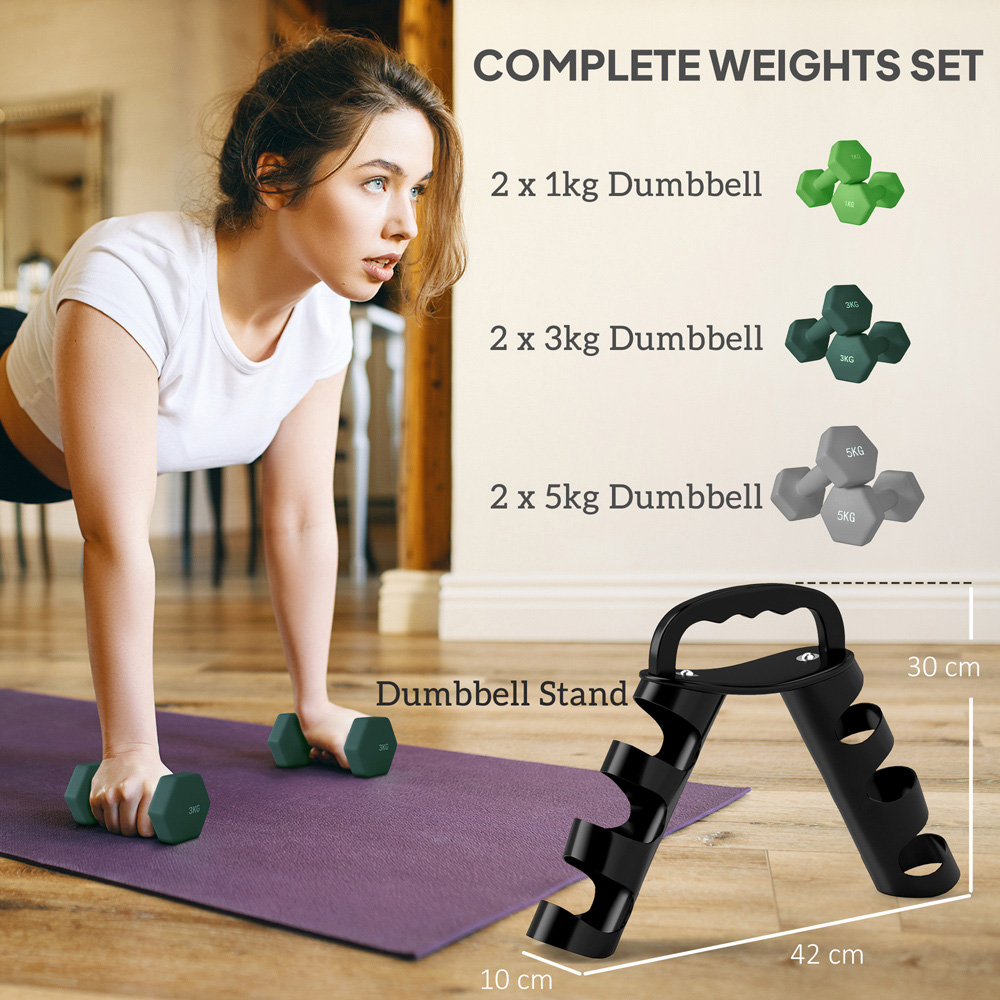 SPORTNOW Green Hex Dumbbell Set with Storage Rack 6 Pack Image 4
