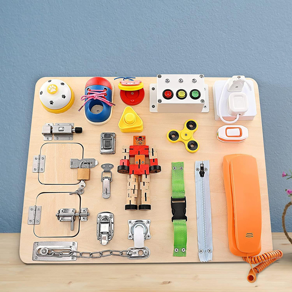 Dyzi Toddlers Montessori Busy Board Wooden Sensory Toy Image 2