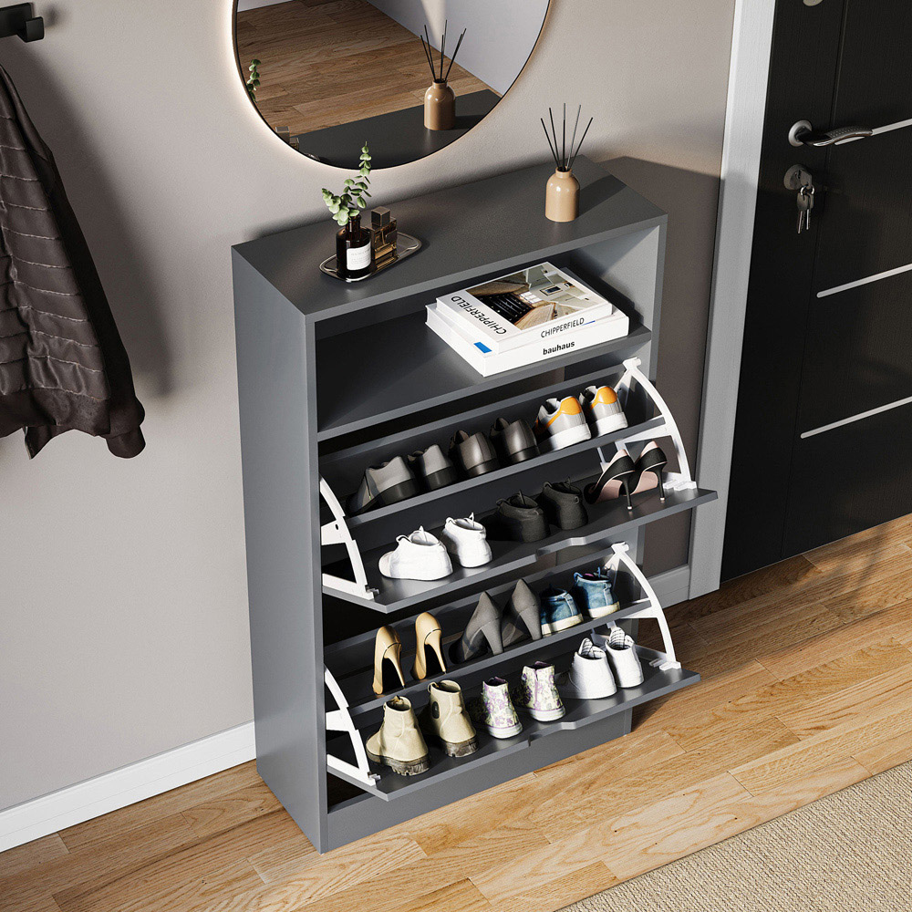 VIDA DESIGNS 2 Drawer Single Shelf Grey Shoe Cabinet Image 6