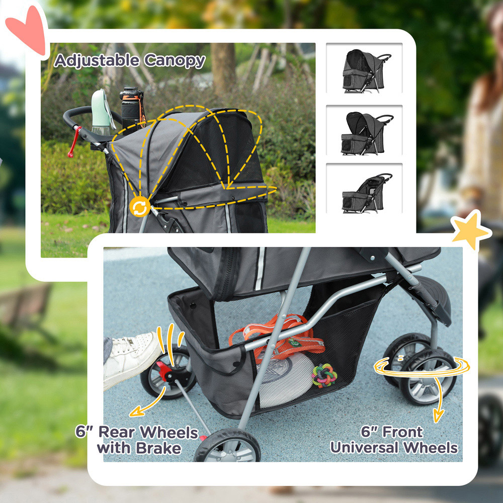 PawHut Dark Grey Pet Stroller with 3 Wheels Image 4