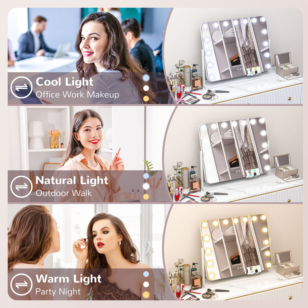 Portland Hollywood Dimmable LED Lighted Vanity Mirror with USB Port Image 4