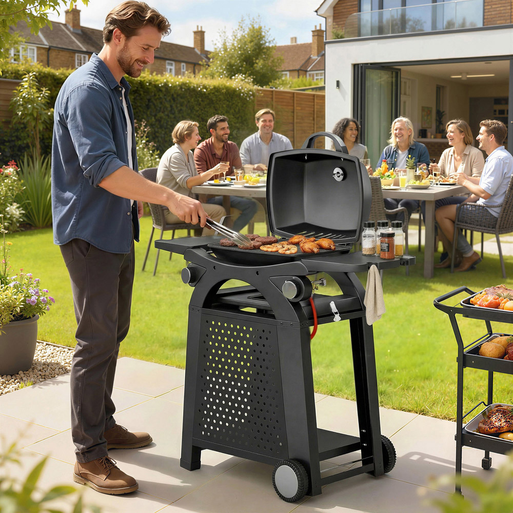 Outsunny 2-in-1 2 Burner Gas BBQ with Cast Iron Grates Image 2